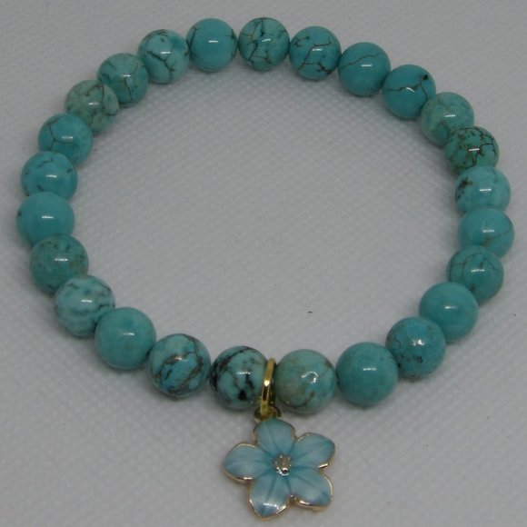 Handmade Blue Turquoise Butterfly Bracelet Natural Stone Beads - Picture 2 of 7